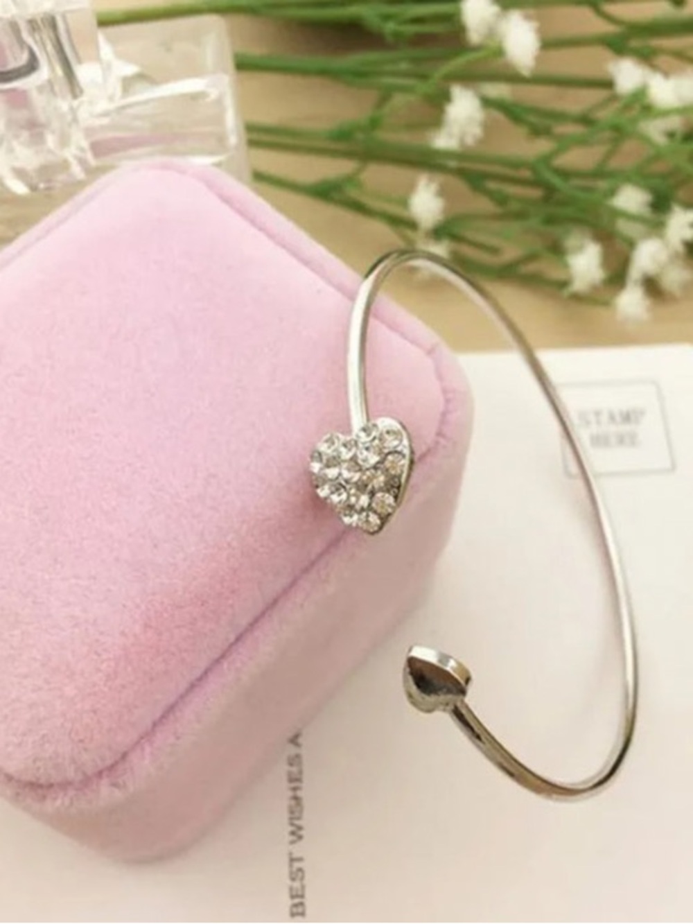 Silver Open Cuff bracelet with Crystal Accent - Women Jewelry